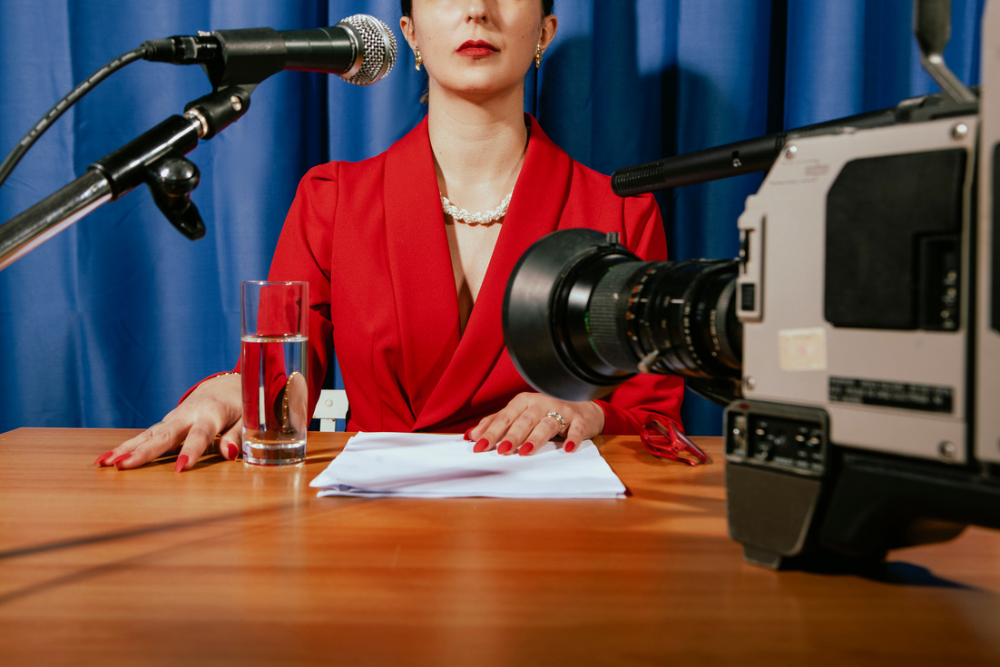 Newscaster Waiting for Start